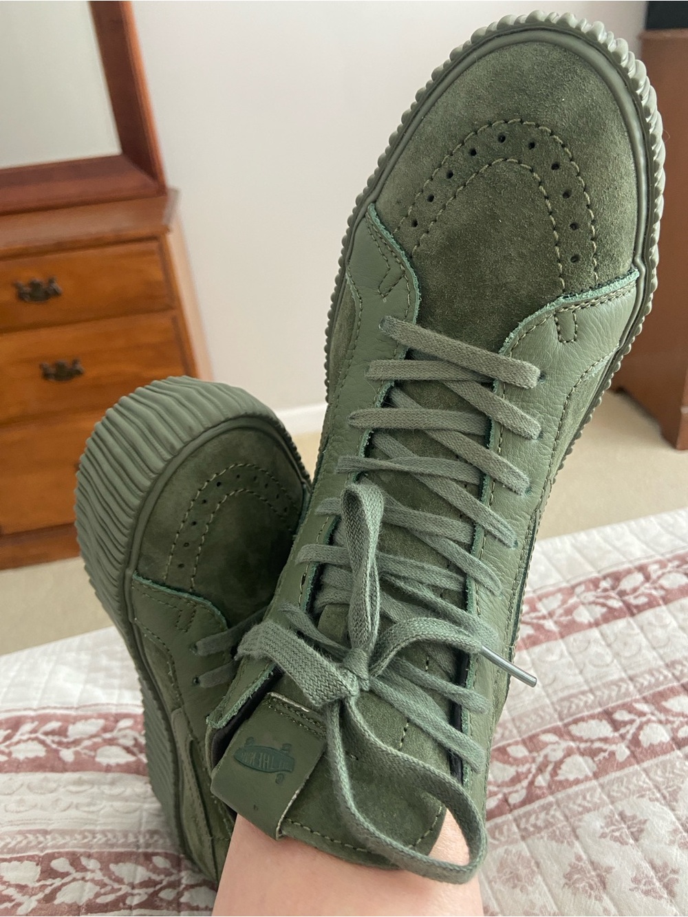 Vans Olive Green Suede Platform Lace-Up Sneakers